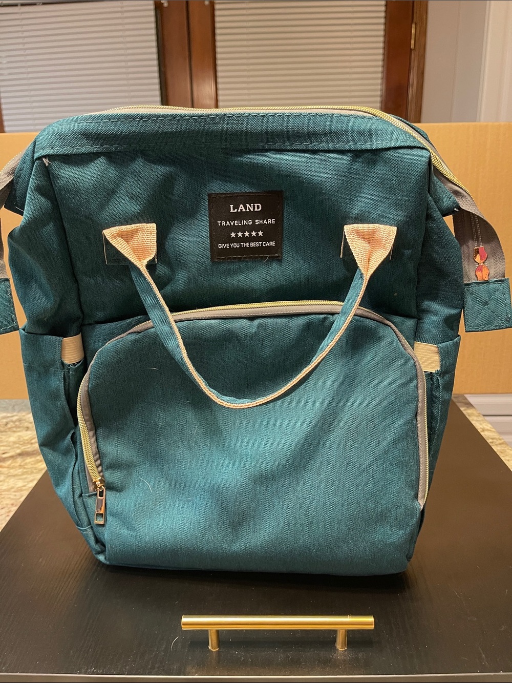 LAND Teal Canvas diaper bag Backpack Tote - Teal with Beige Accents